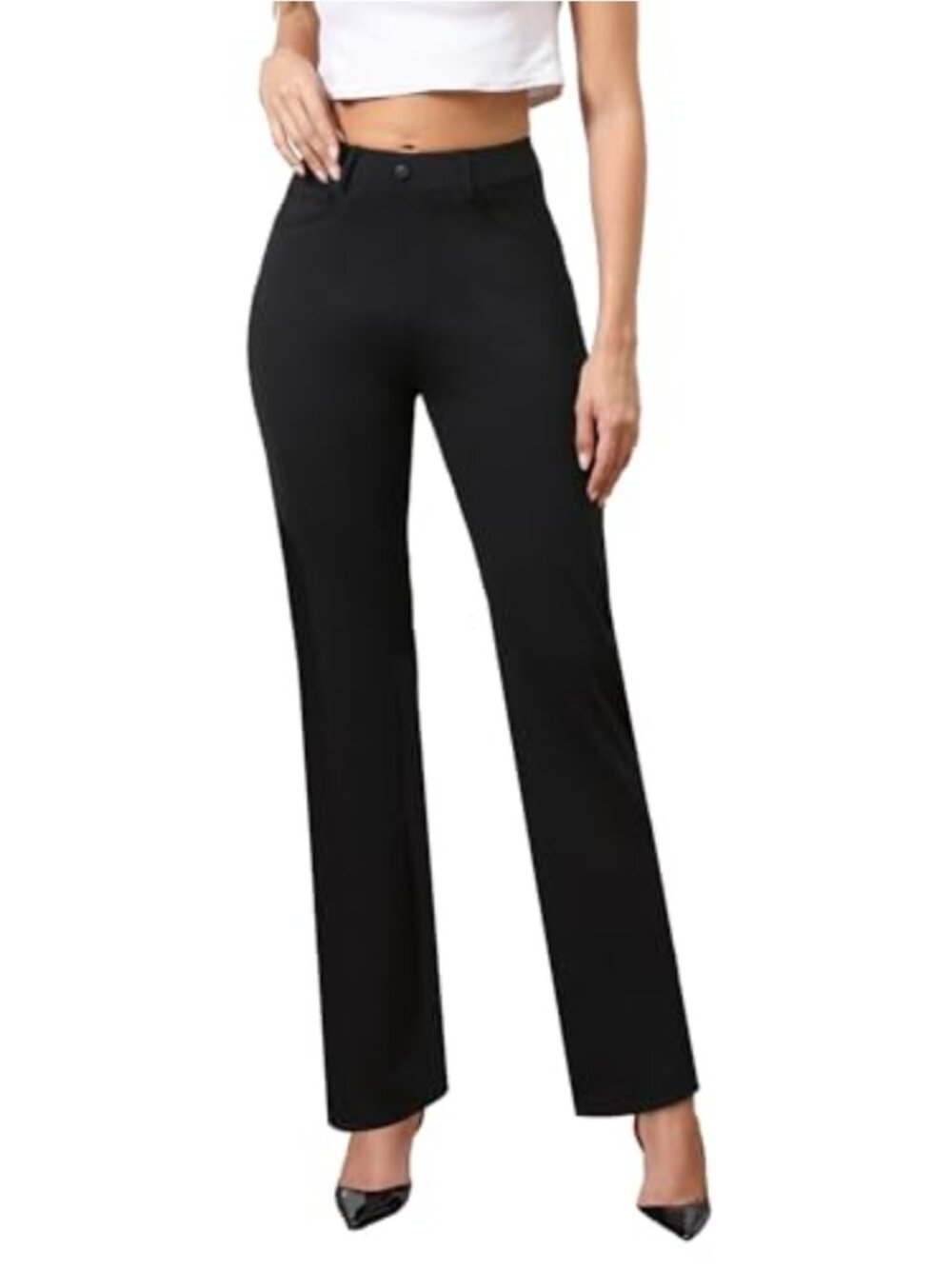 High Waisted Straight Leg Yoga Dress Pants Women Pull On Work Slacks